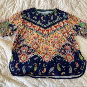 JOHNNY WAS ACTIVE Bohemian Tee Shirt Workout SIze XL